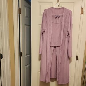 Women's Lavender Ribbed Sleepwear Set - 3-Piece Lounge Robe, Tank & Pants